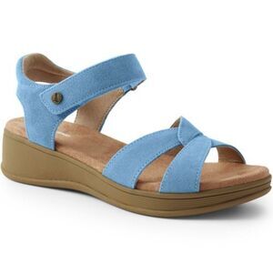 Lands End Wedge Sandal Size 10D Blue Leather Comfort
